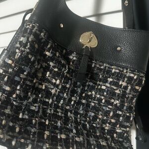 kate spade Black Tweed Shoulder Bag with Gold Turn-Lock